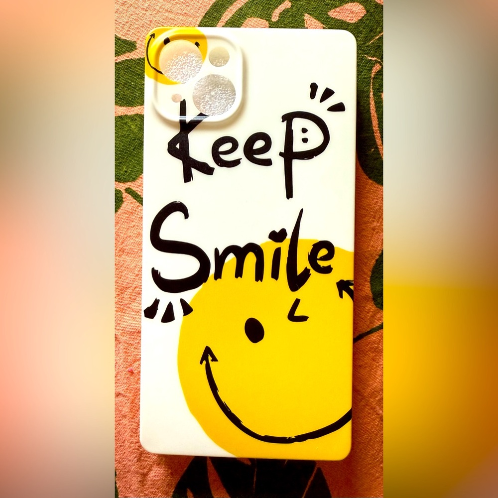 Kerzzil Smile Phone Case for iPhone 14 White with Yellow and Black Fashion Case